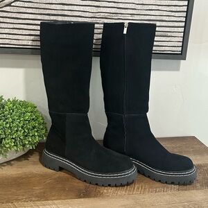 NWOT SPLENDID Womens Black Amalia Round Toe Block Heel Leather Heeled Boots 9M